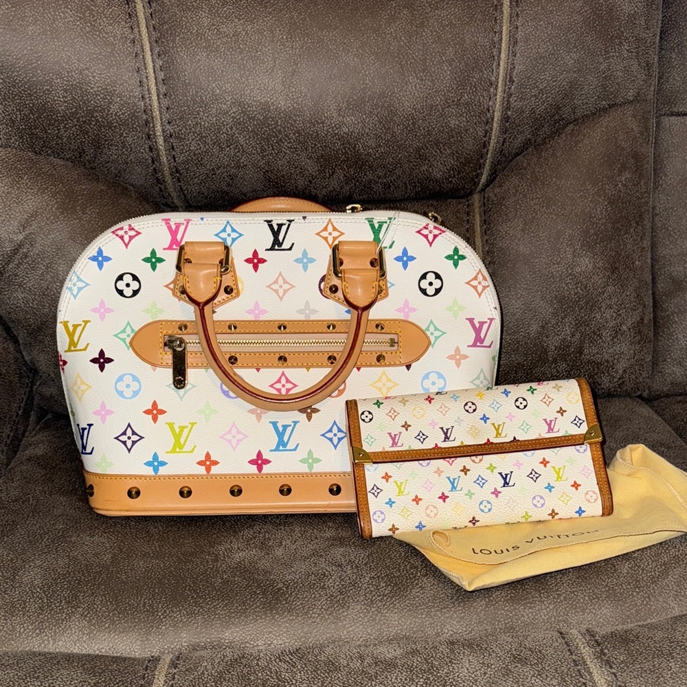 Louis Vuitton White Multicolor Monogram Alma PM with matching wallet